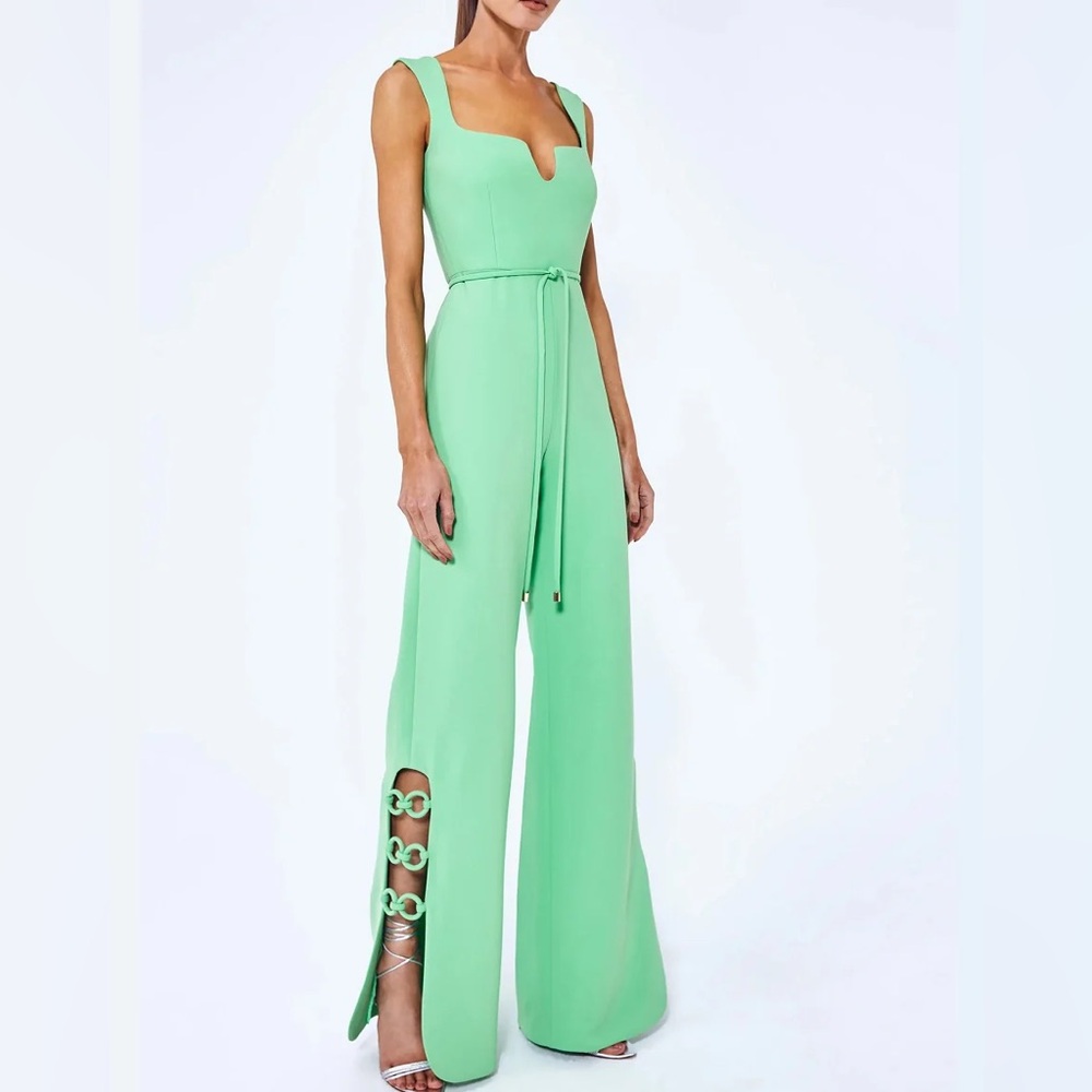 Alexis Mint Green Wide-Leg Jumpsuit with Ring-Detail Slits